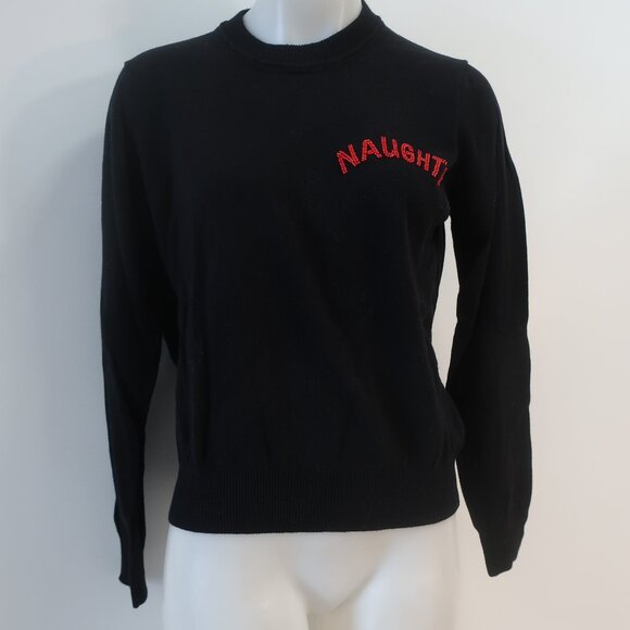 NWT Women Minnie Rose (Item- 69) Black Red Cotton Cashmere Naughty Sweater L - Picture 7 of 12